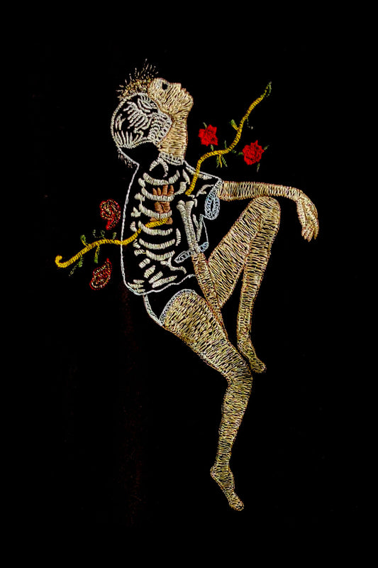 Dark Paradise Embroidered Artwork Black Half Sleeve T-shirt For Women