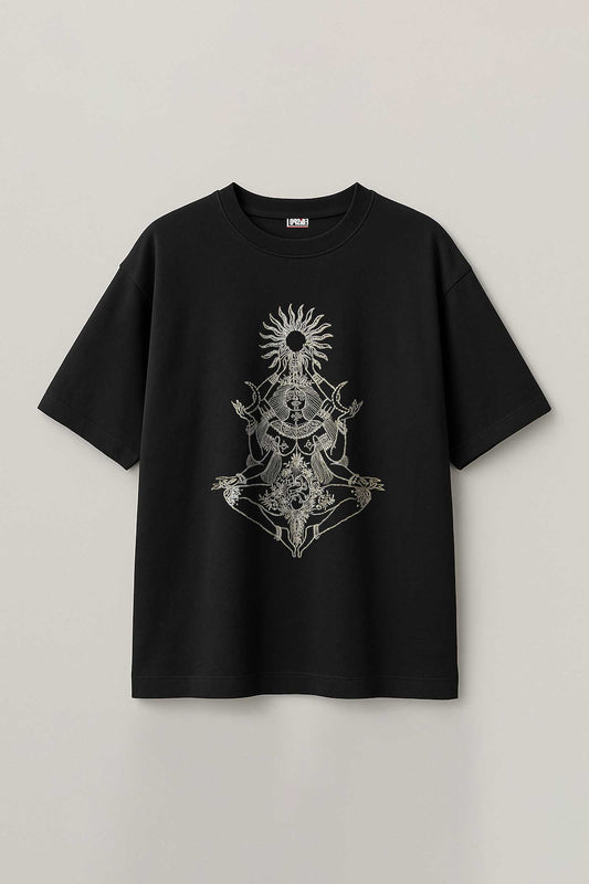 Goddess Kali Embroidered Artwork Half Sleeve T-shirt For Men