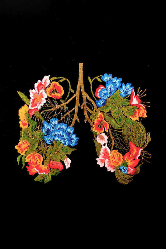 Lungs Art Emroidered Artwork Half Sleeve Black T-shirt For Women