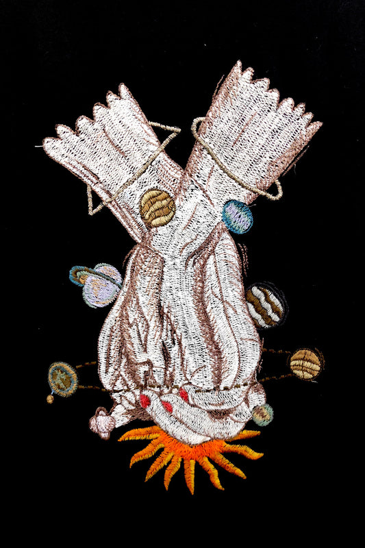 Cosmic Hand Embroidered Artwork Half Sleeve Black T-shirt For Women