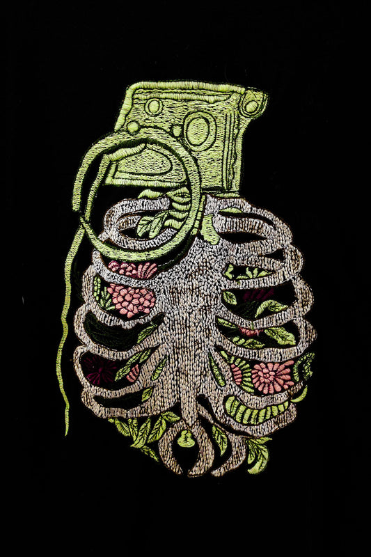 Grofstan Embroidered Artwork Half Sleeve Black T-shirt For Men