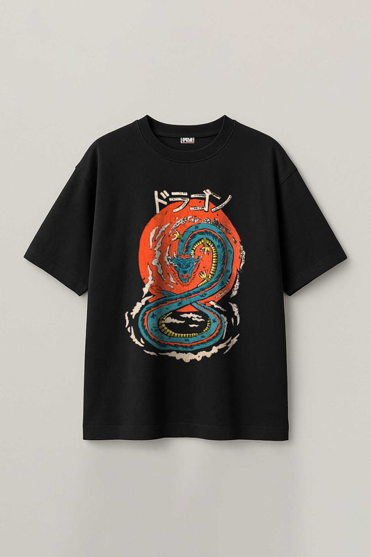 The Superior Dragon Embroidered Artwork Half Sleeve Black T-shirt For Women