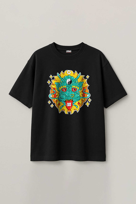Magic Dragon Embroidered Artwork Oversized T-shirt For Women