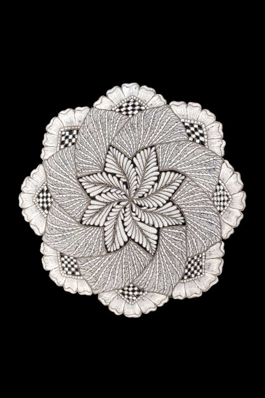 Embroidered Geometric Artwork Half Sleeve Black T-shirt For Women