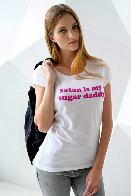 Satan Is My Sugar Daddy Printed T-shirt For Women