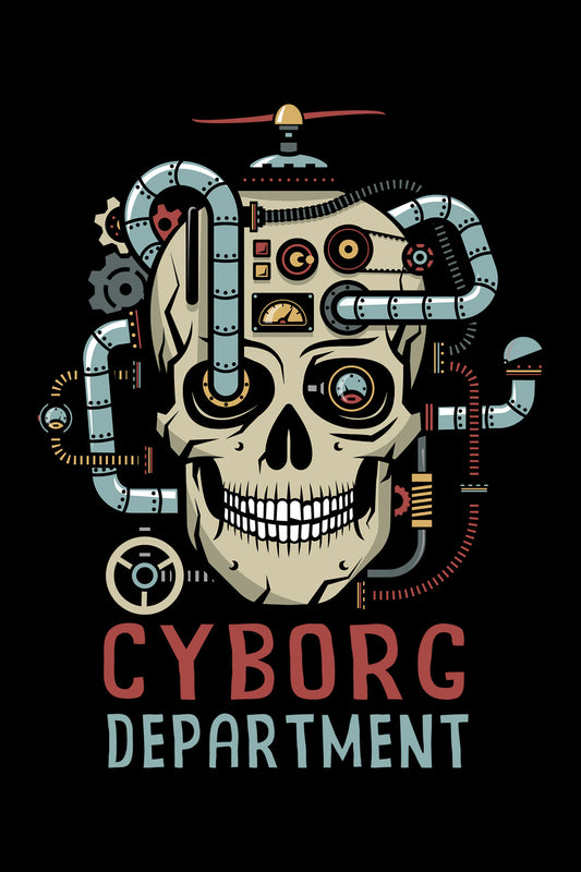 Steampunk Cyborg Skull Oversized Unisex T-shirt