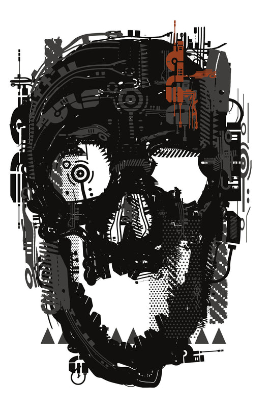 Cyborg Skull Graphic Art Grey Half Sleeve Unisex T-shirt