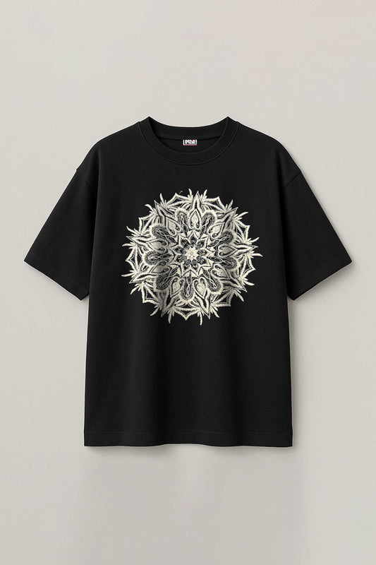 Mandala Embroidered With Zari Relaxed-Fit T-shirt For Men