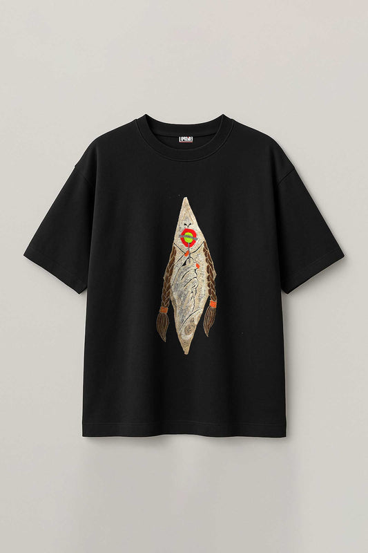 Trippy Lollypop Art Embroidered Artwork Half Sleeve Black T-shirt For Women