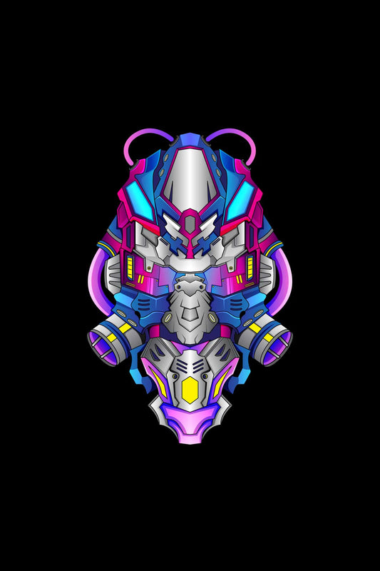 Mecha Cyberpunk Warrior Head Graphic Art Half Sleeve Oversized Unisex T-shirt