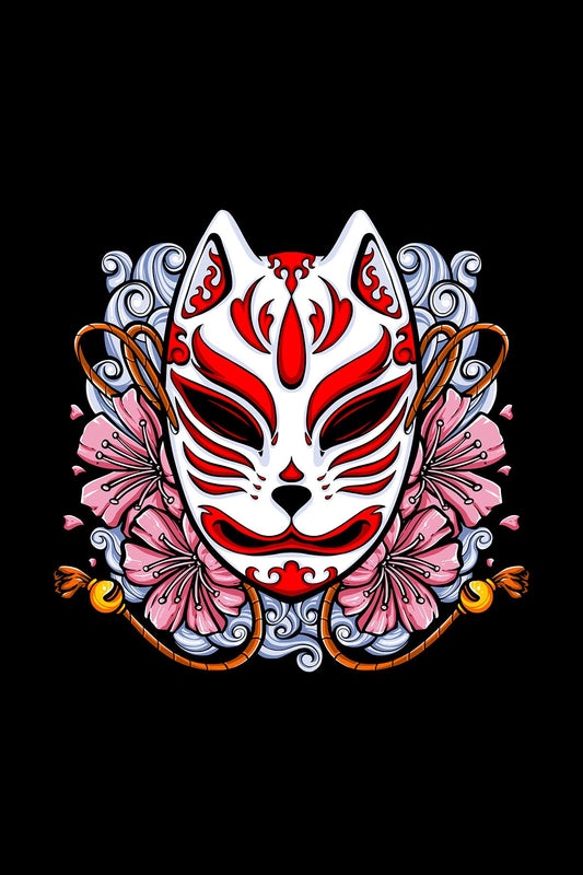 Japanese Kitsune Mask Graphic Art Oversized Unisex T-shirt