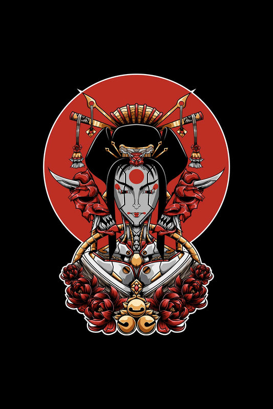 Japanese Geisha Women Mecha Illustration Oversized Unisex T-shirt | Lopside Clothing