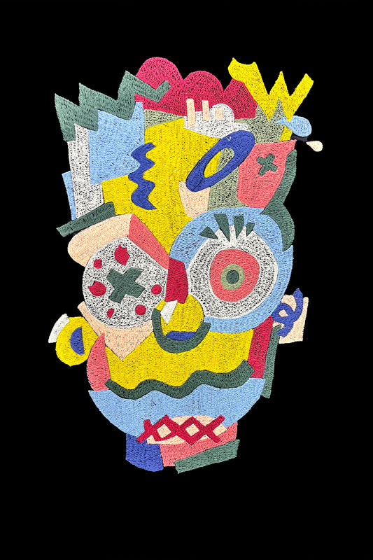 Abstract Collage Embroidered Artwork Half Sleeve T-shirt For Women