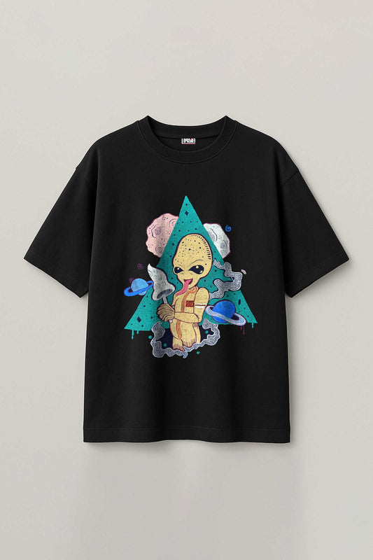 Alien Trip Embroidered Artwork Black T-shirt
