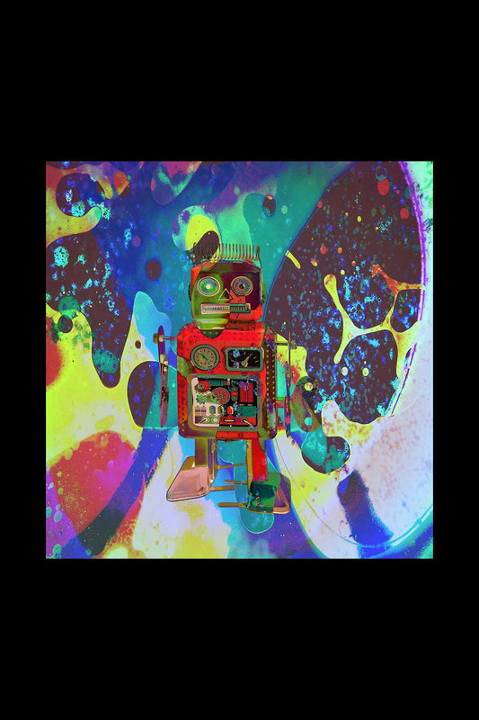 Little Red Robot On A Acid Trip Black Oversized Unisex T-shirt