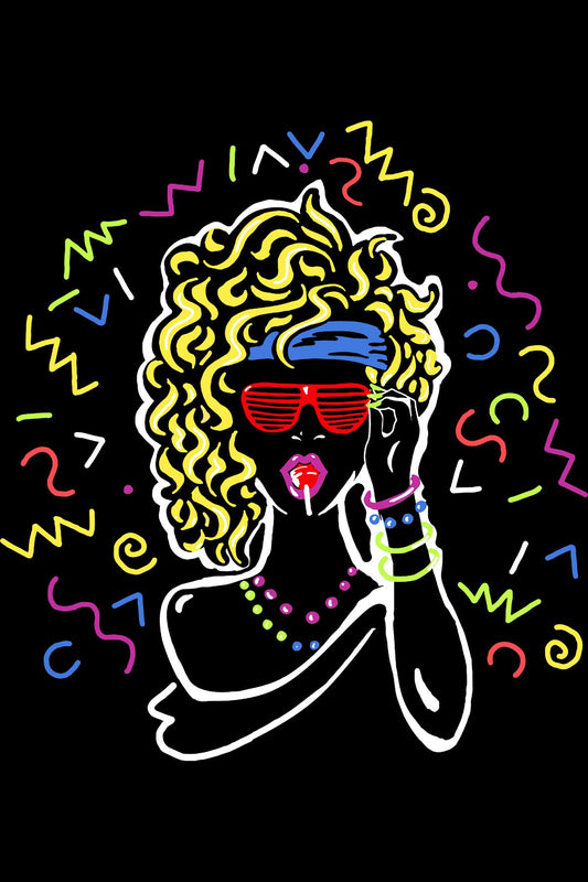 Girl In Eighties Style Background Black Oversized Unisex T-shirt