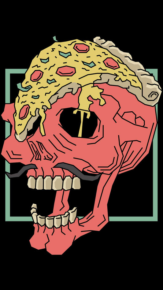 Retro Pizza Shull Head Black Oversized Unisex T-shirt