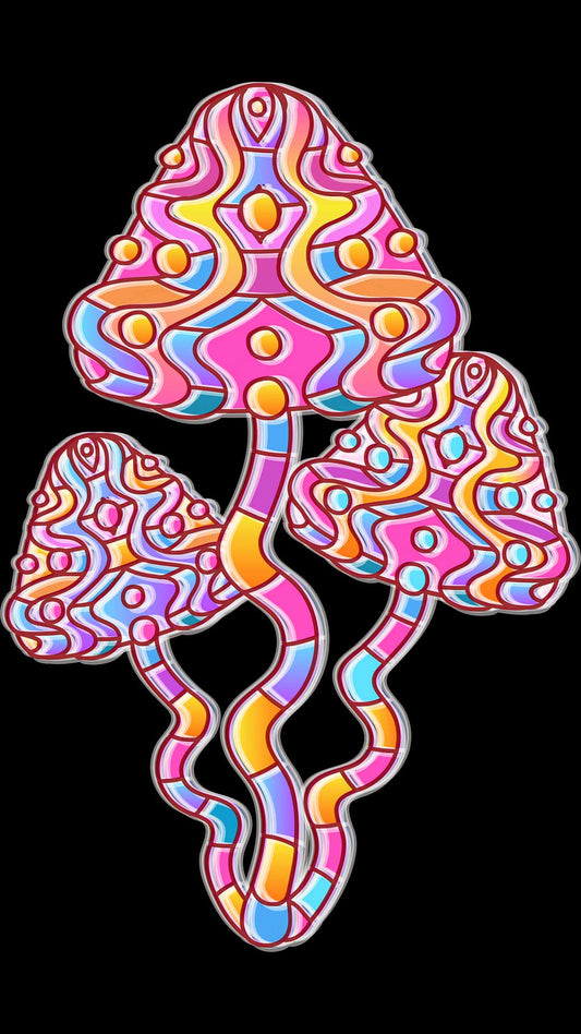 Magic Psychedelic Mushrooms Head Black Oversized Unisex T-shirt