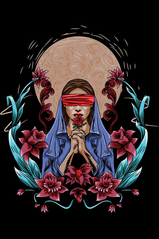 Maria With Flower Black Oversized Unisex T-shirt