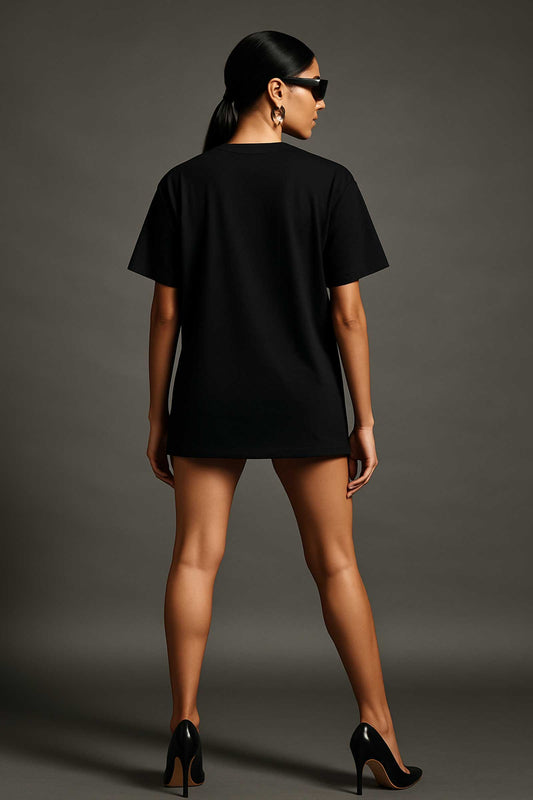 Memories In The Shadow Of The Past Black Oversized T-shirt For Women