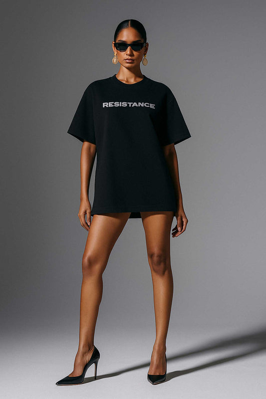 Resistance Streetwear Art Black Oversized T-shirt For Women