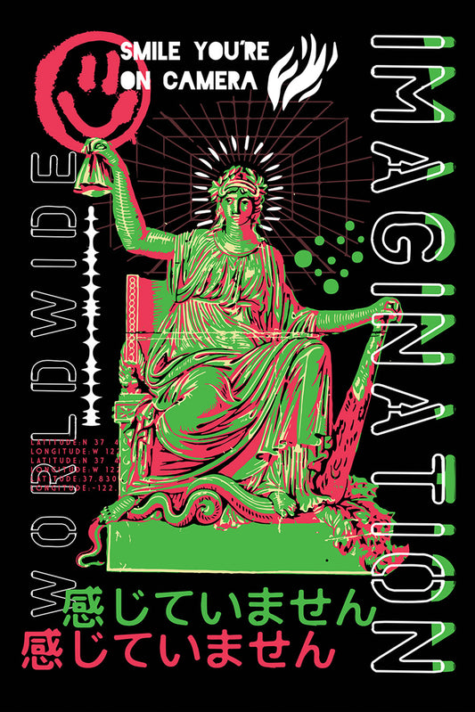 Worldwide Imagination Streetwear Fashion Graphic Art Black T-shirt For Men