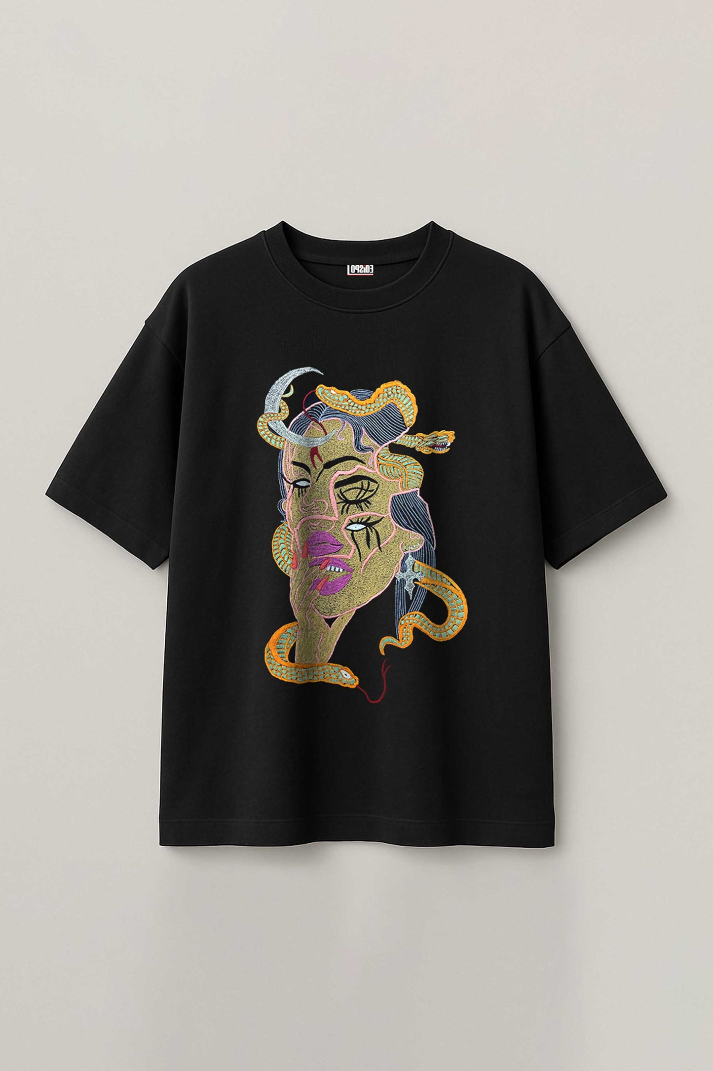 Exquisite Betrayal Embroidered Artwork Black Oversized T-shirt