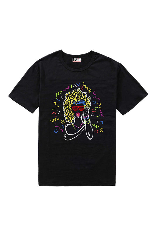 Girl In Eighties Style Background Black Oversized Unisex T-shirt
