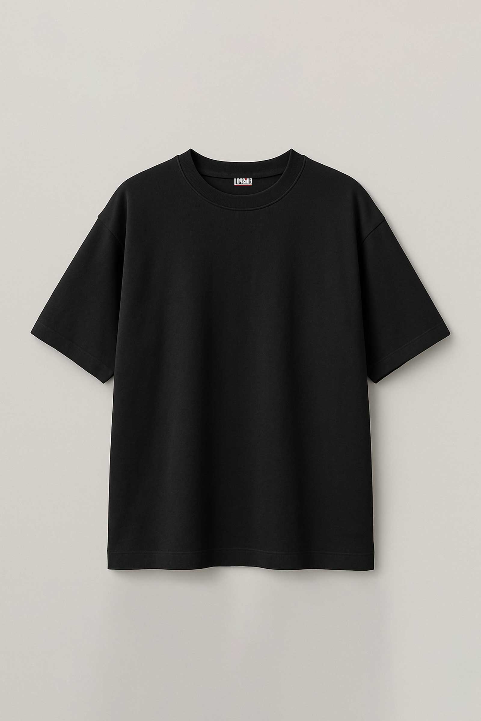 Black t-shirt on a light gray background